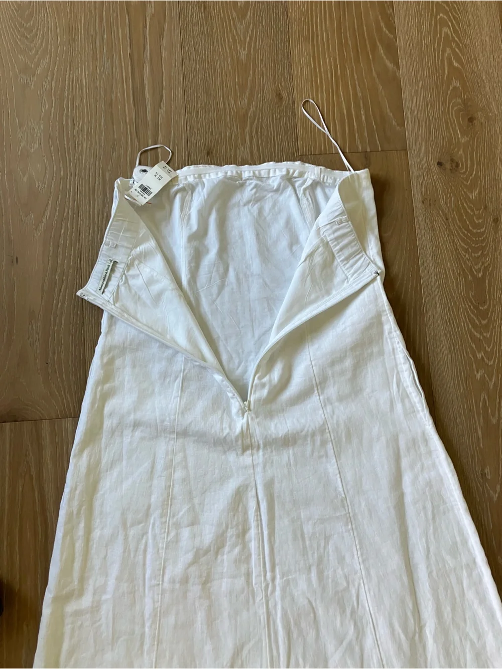 Abercrombie & Fitch White Dress Linen Cotton Skimming Strapless Maxi L Tall